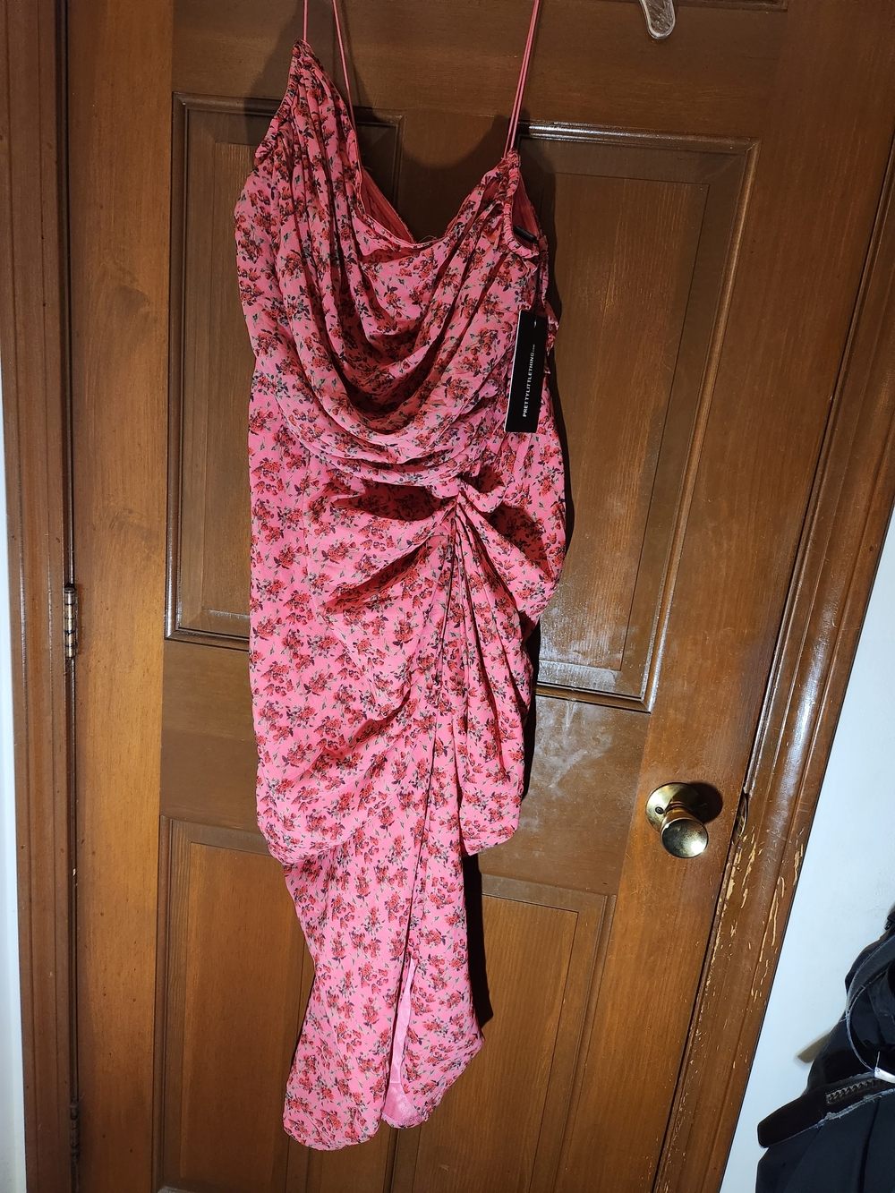 PrettyLittleThing Pink Floral Ruched Drape Midaxi Dress NWT Size 10 - Picture 2 of 11
